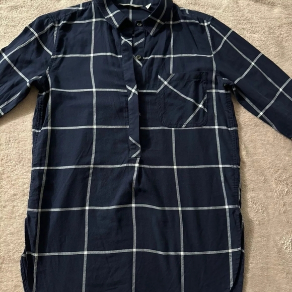 Athleta Shirt Navy Blue/White Presidio Windowpane Plaid Popover Tunic Top Sz XL - Picture 2 of 7